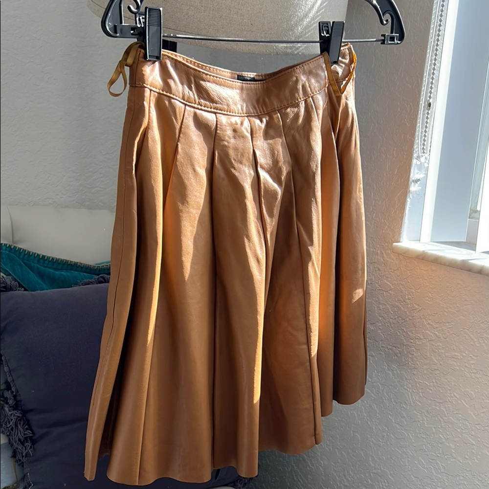 Tan Pleated Leather Women's Skirt